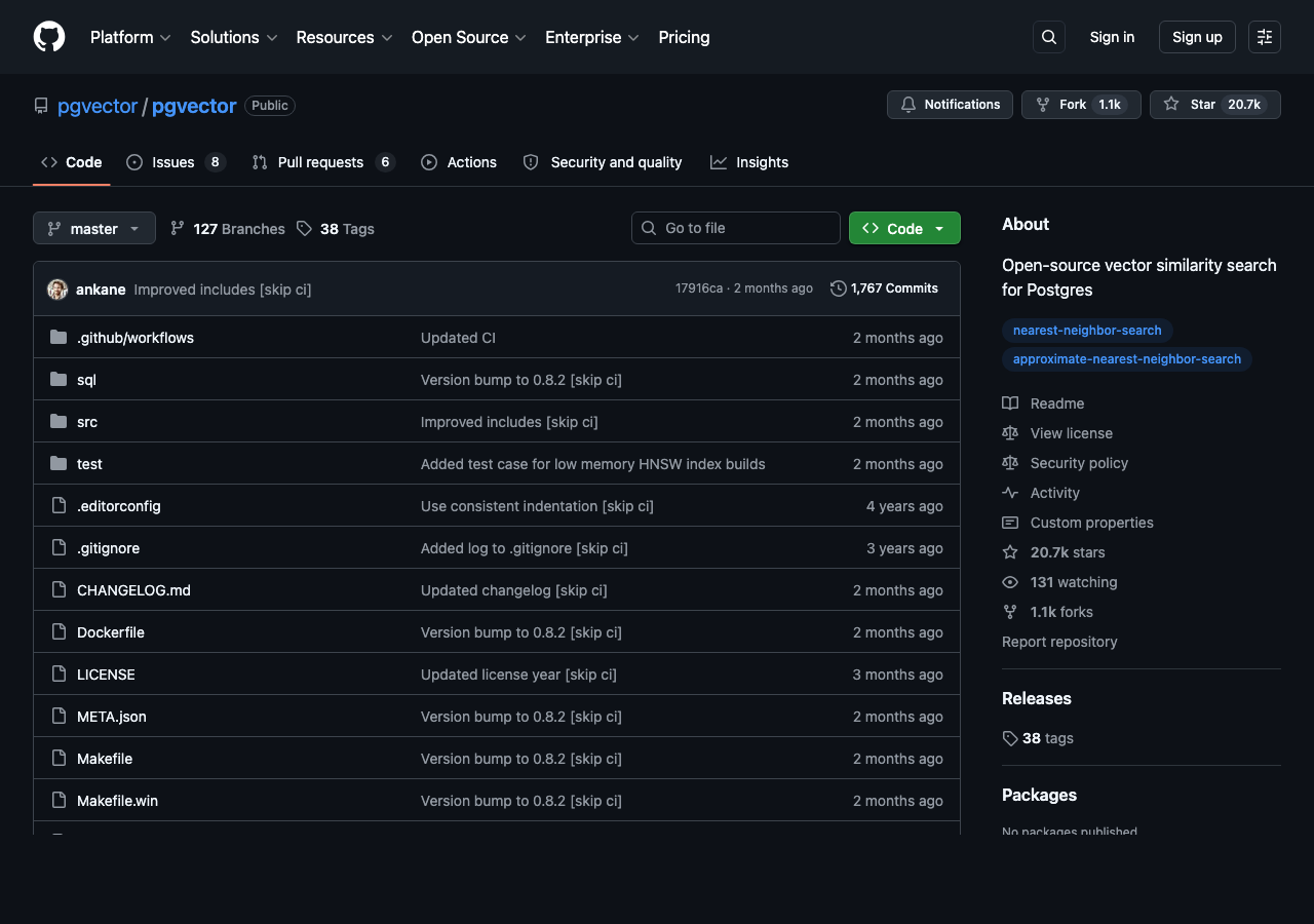 pgvector GitHub repository